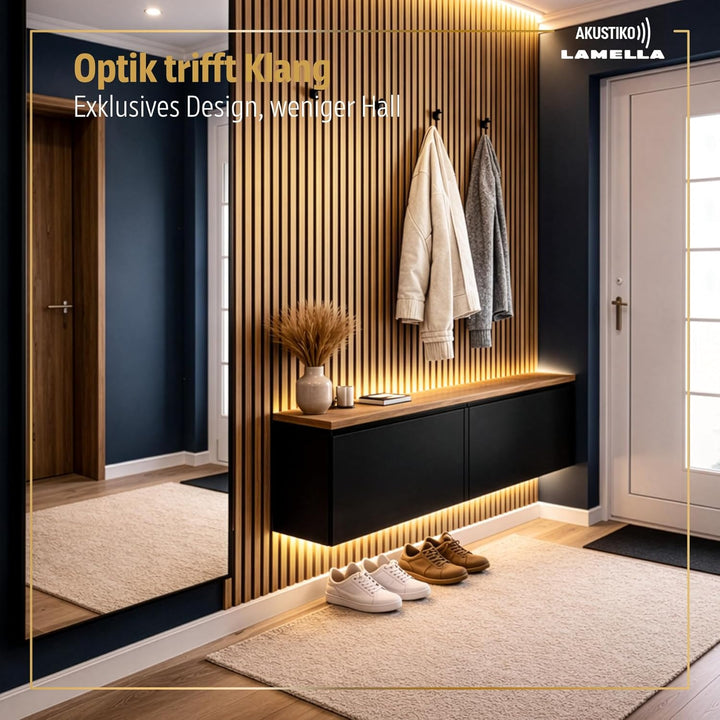 Akustiko Lamella Akustikpaneele 2 Stück 280x60cm - flexible Filz MDF Wandpaneele fugenlos - überlapp
