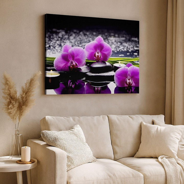 Bilder auf Leinwand 100x70cm Leinwandbild Orchidee Natur Wasser Blume Gross Wanddeko Bild Schlafzimm