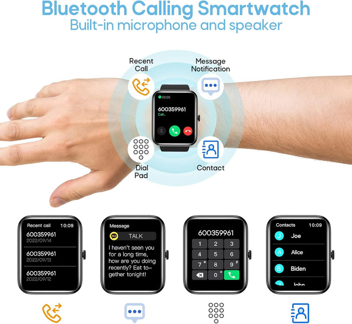 Smartwatch, 1.83 Zoll Touchscreen Armbanduhr mit Bluetooth Anruf, IP67 Wasserdicht Fitness Tracker m
