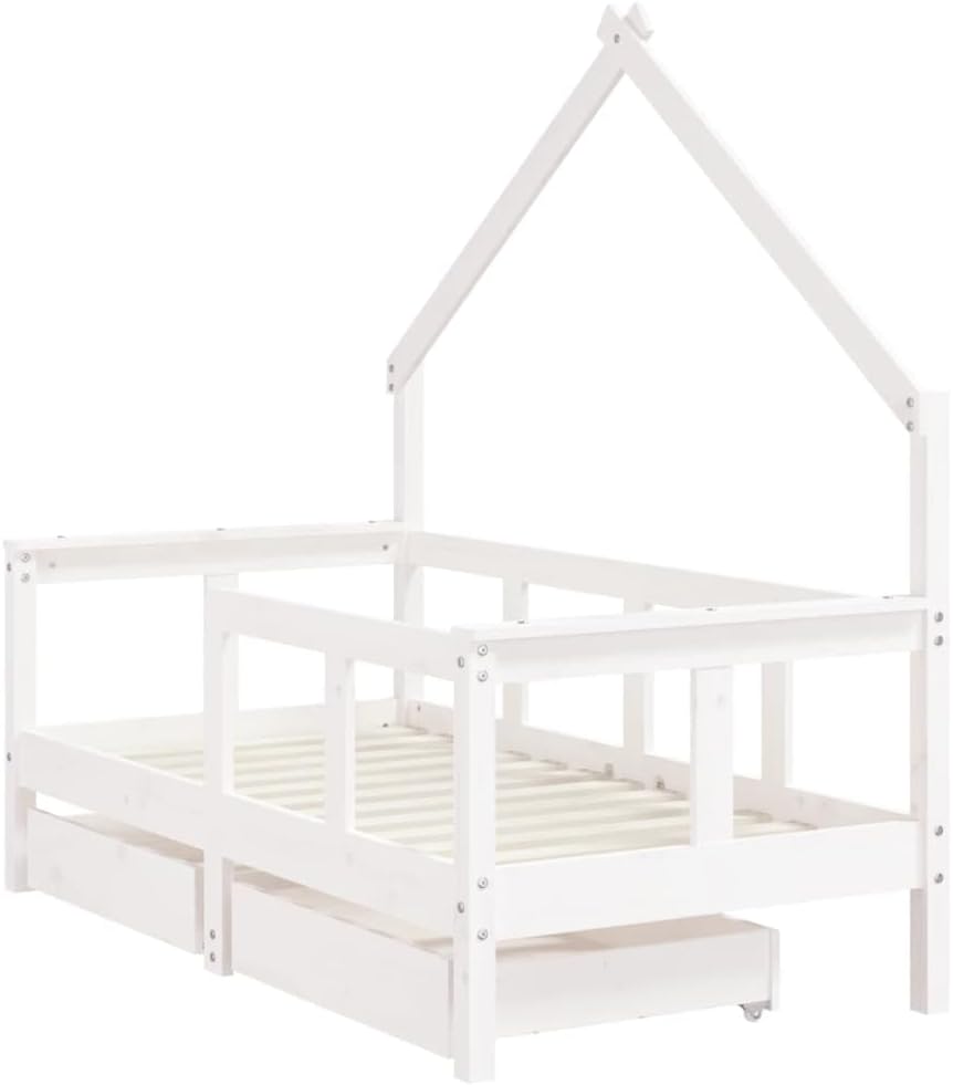 Festnight Hausbett 70x140 cm mit Schubladen ohne Matratze, Kinderbett mit Schubladen, Kinder Haus Be