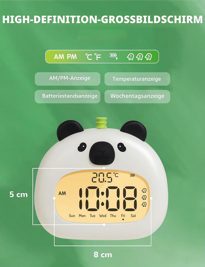 IHALO Cute Kinderwecker, Nachttischwecker mit Panda Nachtlicht, digitales LED-Display, 3,15 Zoll, DR