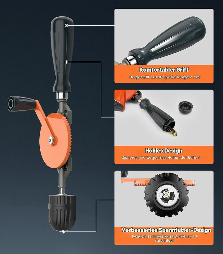Housolution Handbohrmaschine, Leistungsstark 3/8 Zoll (1-10mm) mit 13 Bohrspitzen Spannfutter Stahlg