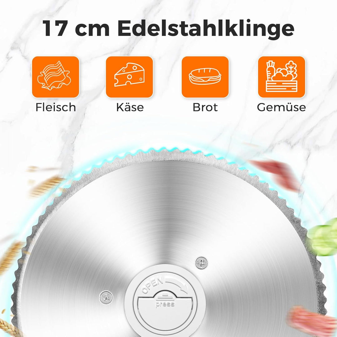 YASHE Faltbarer Elektrischer Allesschneider, 180W Brotschneidemaschine, Einstellbare Dicke 0–15 Mm,