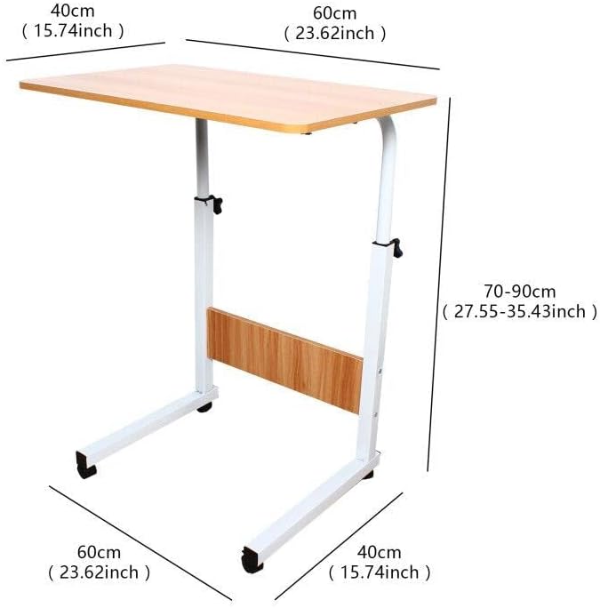 SHZICMY Beistelltisch, C-Form Sofatisch mit Rollen 70-90cm Höhenverstellbar mobiler Kaffeetisch Lapt