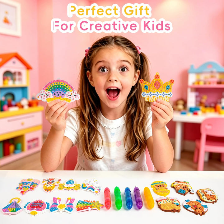 Bambebe DIY Perlenkunst &amp; Mosaik-Set für Kinder 6-12 Jahre, Komplettes Bastelset mit Perlenstiften,