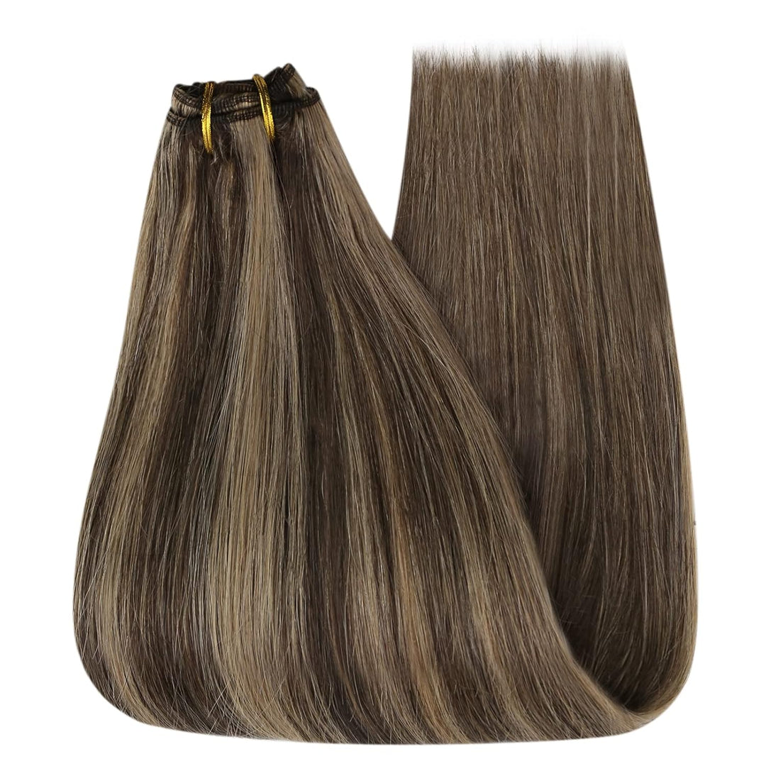 YoungSee Echthaar Tressen Dunkelbraun Tressen Extensions Echthaar Braun Blond Tressen Echthaar 40cm