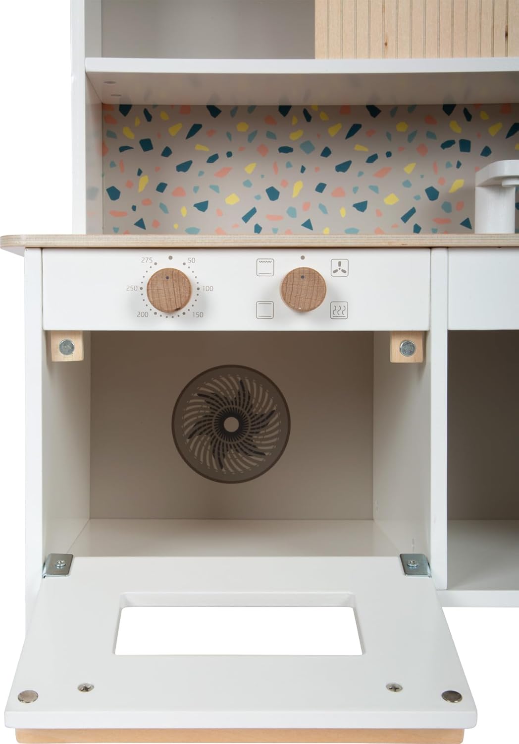 small Foot Kinderküche Terrazzo kompakt, Moderne Spielküche aus Holz, mit kindgerechtem Zubehör, Rol
