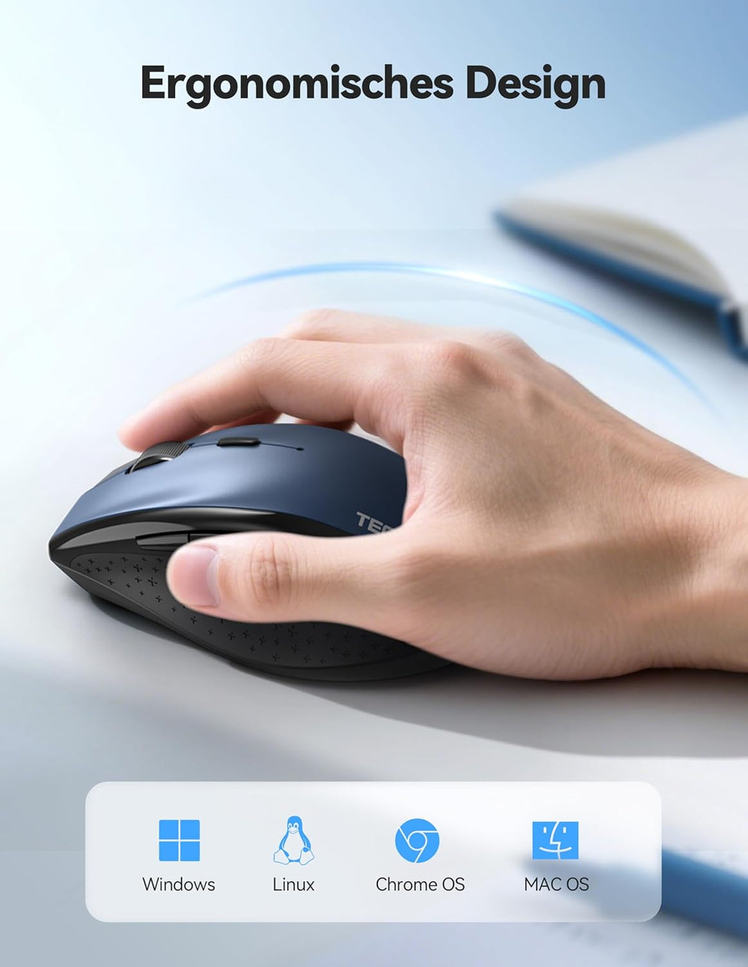 TECKNET PRO Kabellose Maus Wiederaufladbar,Silent Funkmaus 6400 DPI, 2,4 GHz Computermaus, Ergonomis