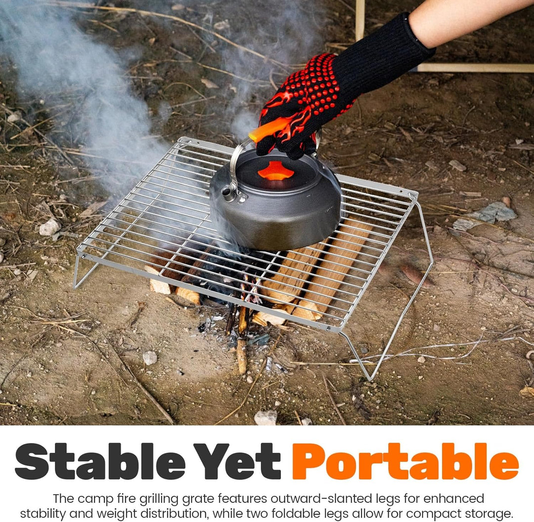 Faltfeuer Grill Gitter, Edelstahl Camping über Feuer Grube Grill mit Verstellbarer Höhe, tragbare Ca