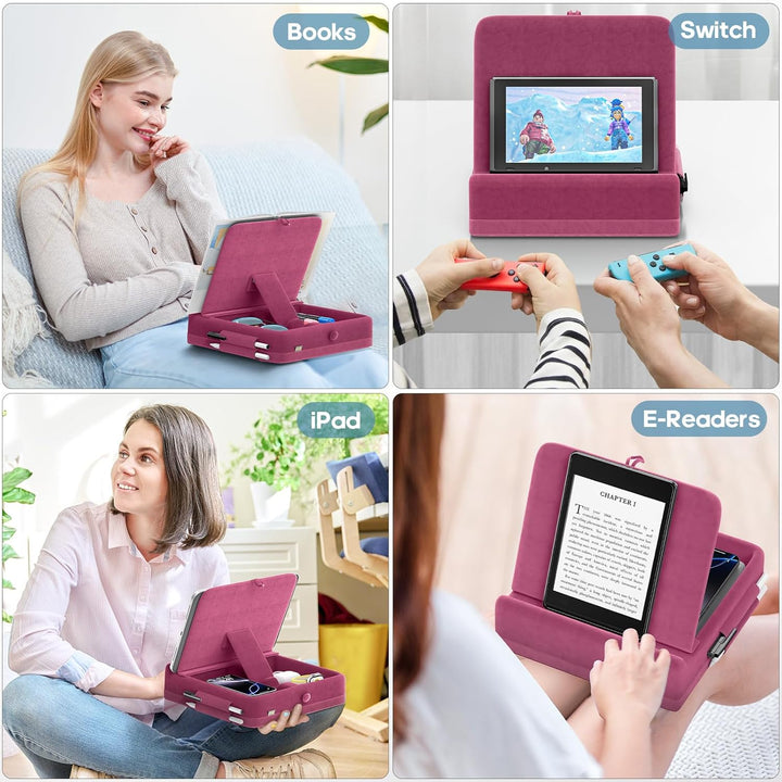 KDD Tablet Halter Kissen mit Aufbewahrung, Faltbarer iPad Kissen, einstellbar Tablet Kissenhalter mi