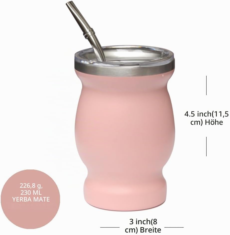 Yerba Mate Tee Set (Mate Becher), Edelstahl-Teetassen-Set mit einem multifunktionalen Deckel, zwei T