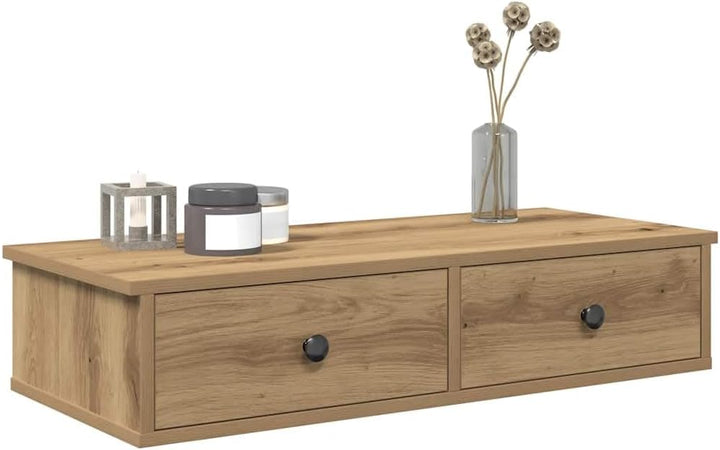 vidaXL Wandregal mit Schubladen, Eiche, handgefertigt, Holz, Wandregal mit Schrank, Aufbewahrungssch
