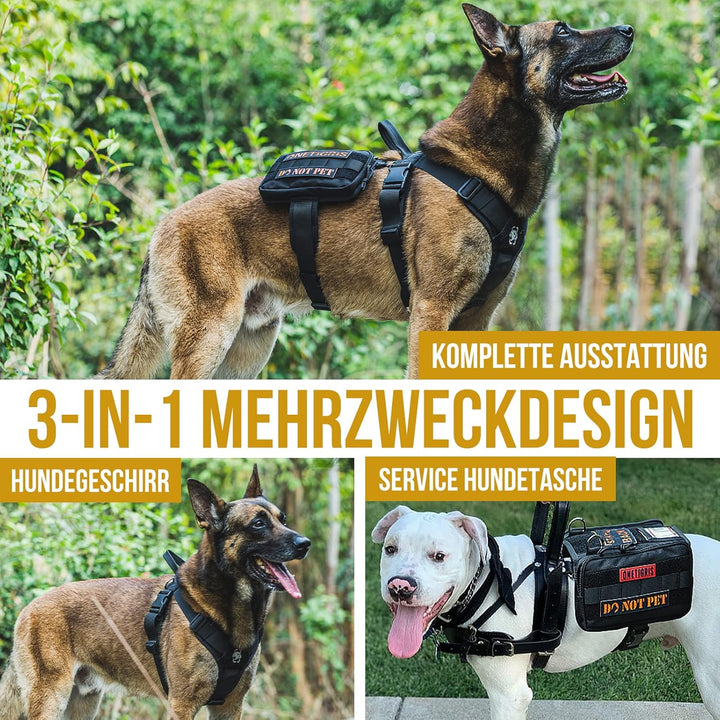 OneTigris Service Hundegeschirr, Guardian Geschirr mit 3 Edelstahl D-Ringen und Grosser Kapazität Ta