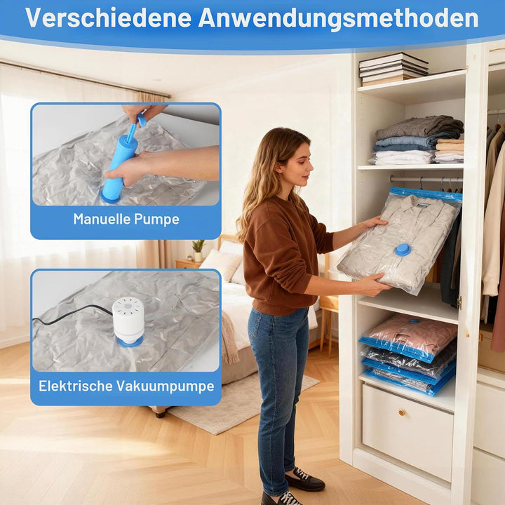 12 Vakuumbeutel für Kleidung mit Elektrischer Luftpumpe und Manuelle Luftpumpe, 3 Jumbo, 3 Gross, 3