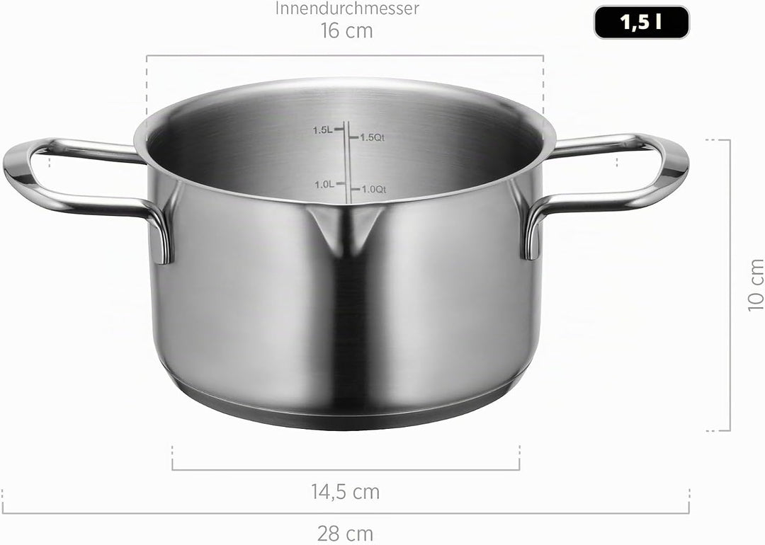 MÄSER Sanvito, Kochtopf 16 cm mit Glasdeckel und praktischem Ausgiesser, kleiner Edelstahl Topf mit