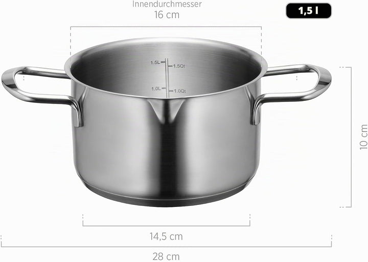 MÄSER Sanvito, Kochtopf 16 cm mit Glasdeckel und praktischem Ausgiesser, kleiner Edelstahl Topf mit