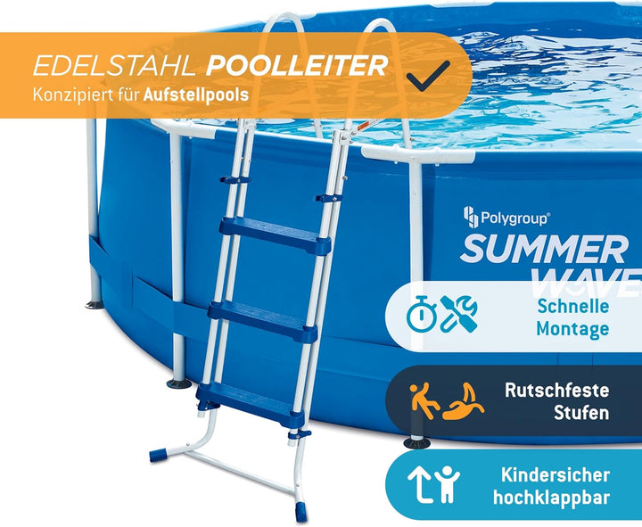 Summer Waves Edelstahl Poolleiter für Pools bis 91cm - Robust & rutschfest - Einfache Montage - Sich