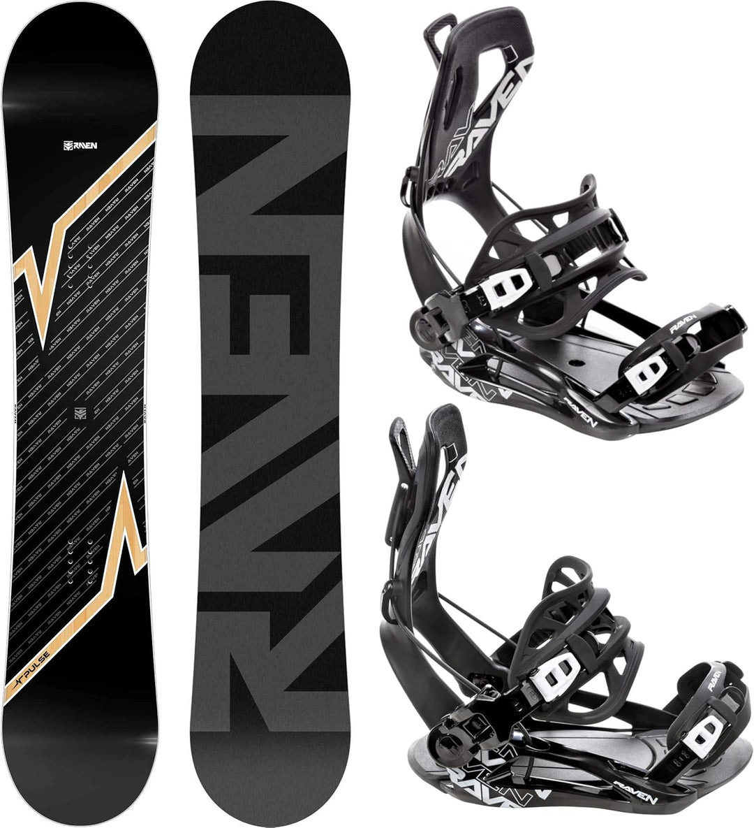 RAVEN Snowboard Set: Snowboard Pulse + Bindung Fastec FT360 159cm Wide + FT360 Black XL, 159cm Wide