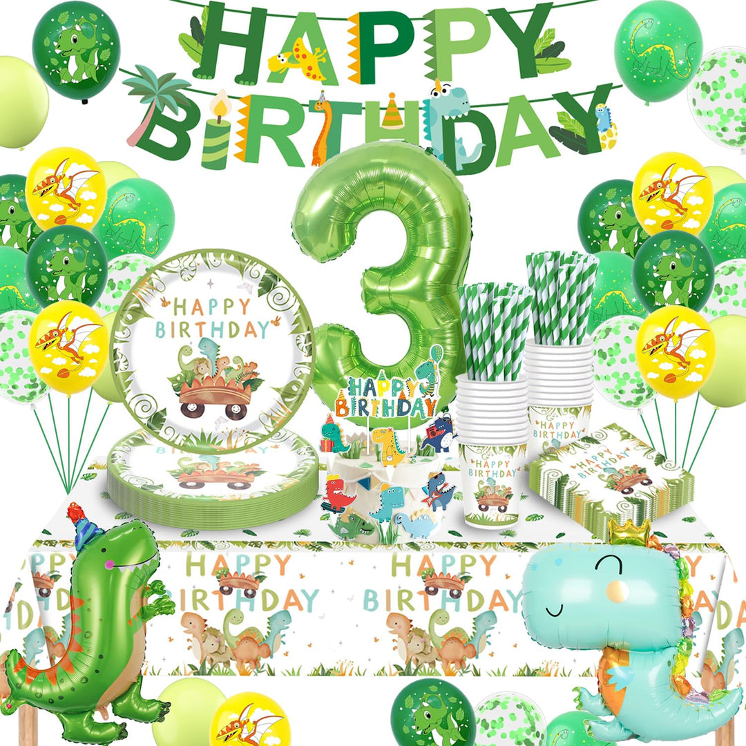 Dino Geburtstag Deko 3 Jahre, Dinosaurier Partygeschirr Set, Geburtstagsdeko 3 Jahre Junge, Dinosaur