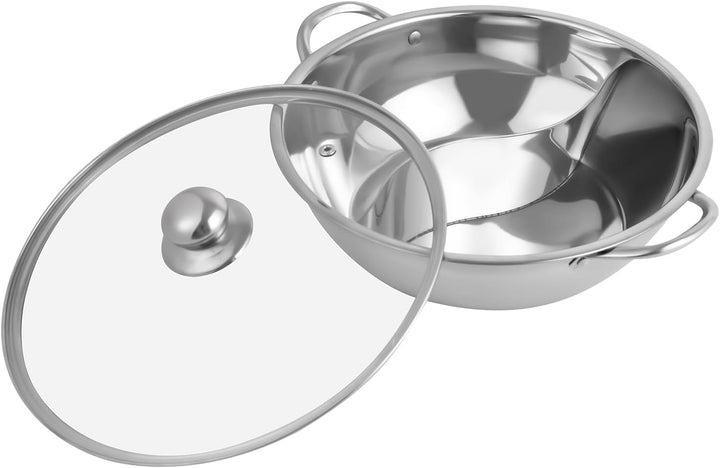 Hot pot Topf Suppe 34cm/28cm Kochgeschirr Rund Kochtopf aus Edelstahl mit Trennwand und sichtbaren D