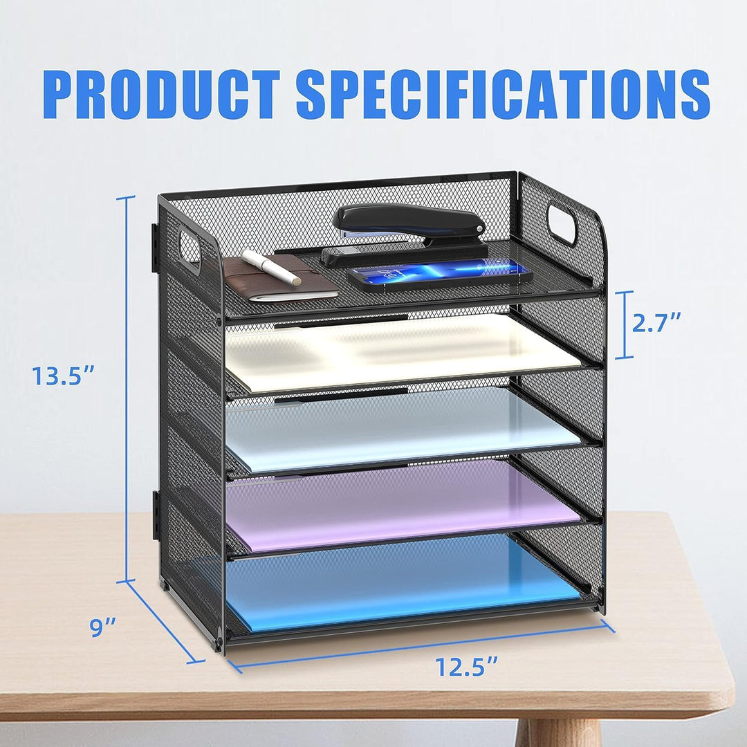 5 Ebenen Papier Organizer Briefablage Organizer, Mesh Metall Schreibtisch Akten Organizer mit Griff,