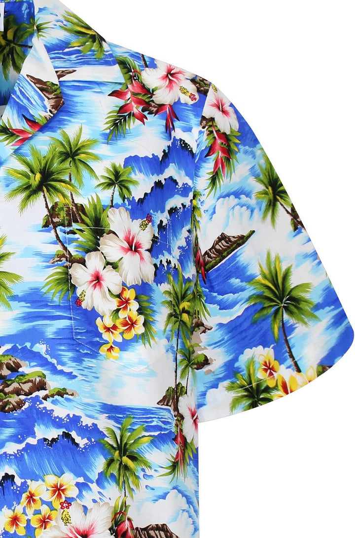 Pacific Legend Original Hawaiihemd, Kurzarm, Welle, Blau, 4XL
