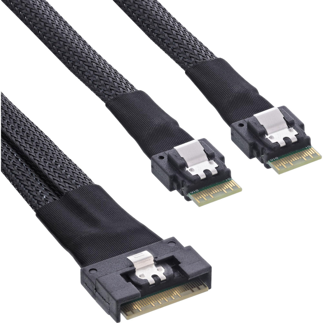InLine Slim SAS Kabel, SFF-8654 8i zu 2x SFF-8654 4i, 1m, 27649C, 1m