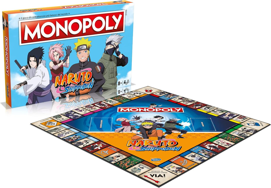 Winning Moves - Naruto, Monopoly, Brettspiel, italienische Ausgabe, Brettspiel für Familien ab 8 Jah