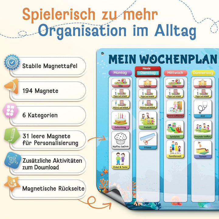 LIKARTO Wochenplaner Kinder – [DAS ORIGINAL] – Montessori Aufgabenplaner & Magnettafel – individuell