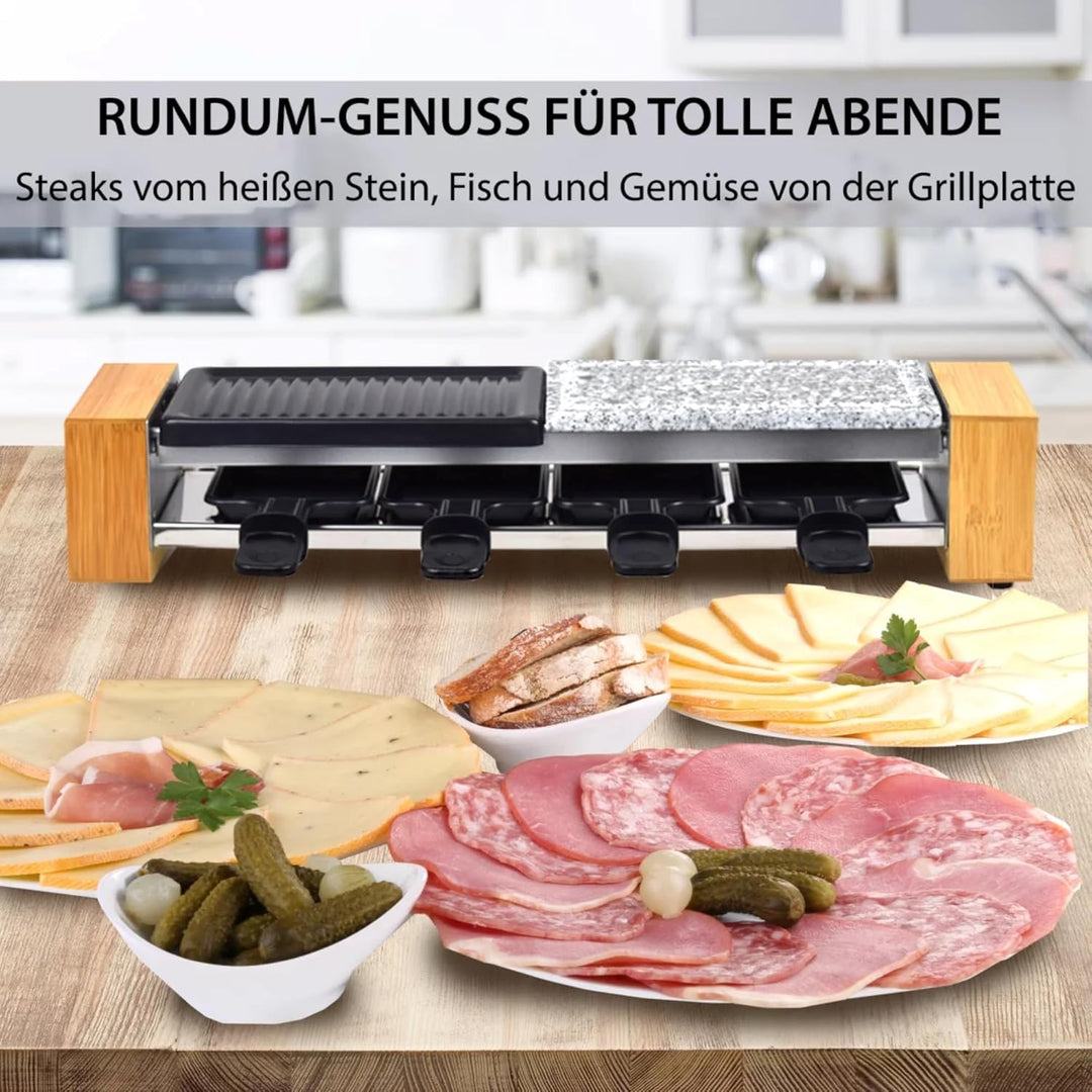 Syntrox Germany Raclette Grill für 4 Personen Olert, Mini Set mit 3 Wechselplatten (heissem Stein, G