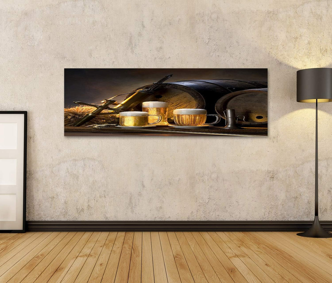 islandburner Bild auf Leinwand Stillleben Bier Fässer Bilder Wandbilder Poster Leinwand 120x40cm - P