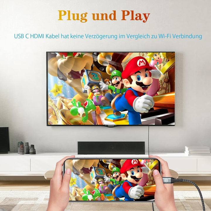 AviBrex USB C auf HDMI Kabel 4K 3M,USB Typ C zu HDMI 4K UHD Kabel Geflochten(Thunderbolt 5/4/3 Adapt