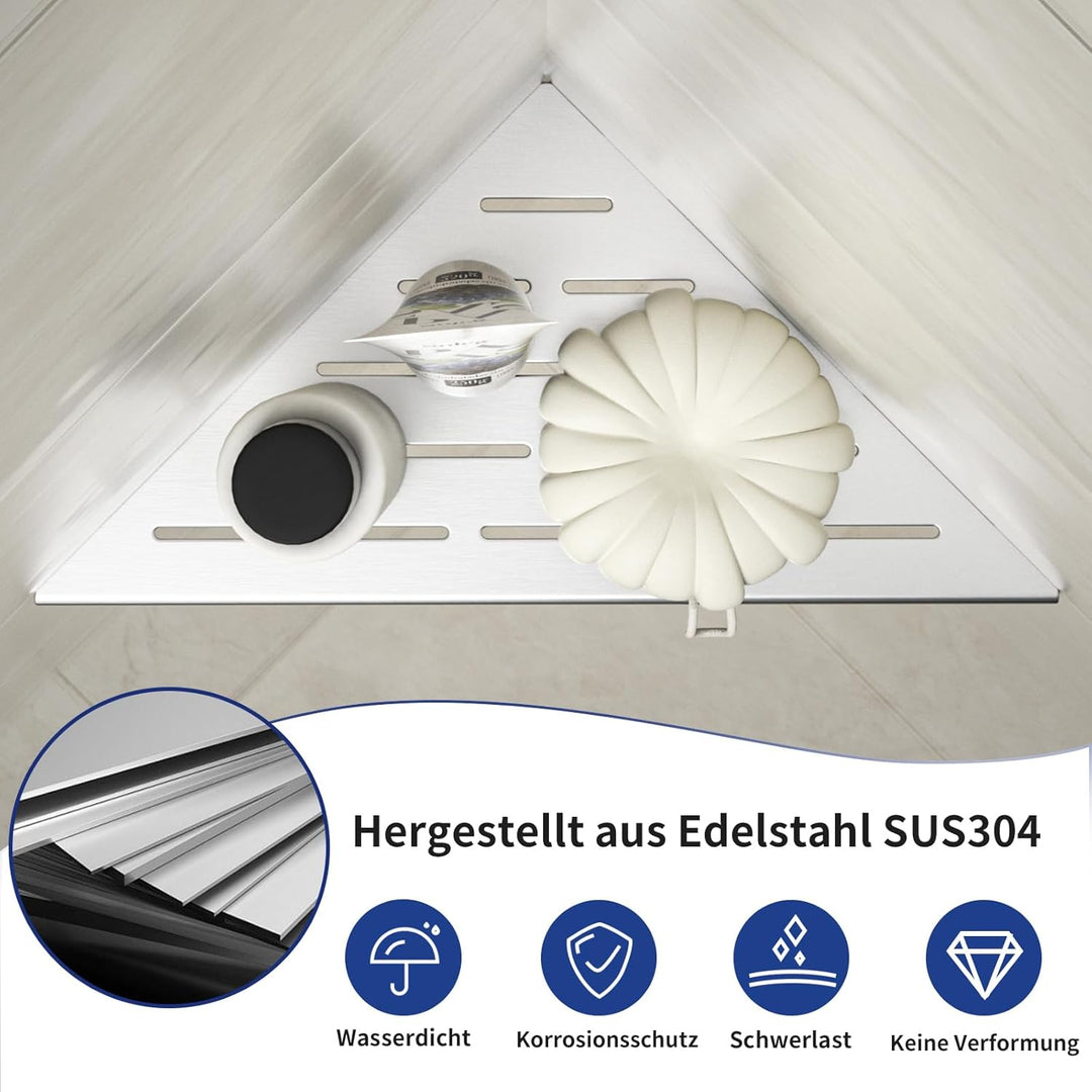 Eck Duschregal, Edelstahl 304 Badezimmerregal aus Stahl für geflieste Wände, Einbauregal für die Bad