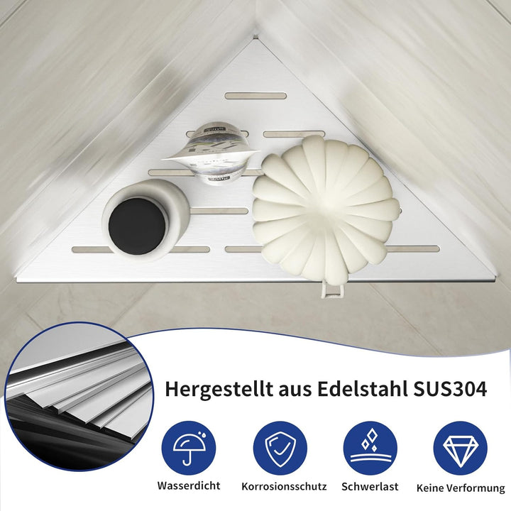 Eck Duschregal, Edelstahl 304 Badezimmerregal aus Stahl für geflieste Wände, Einbauregal für die Bad