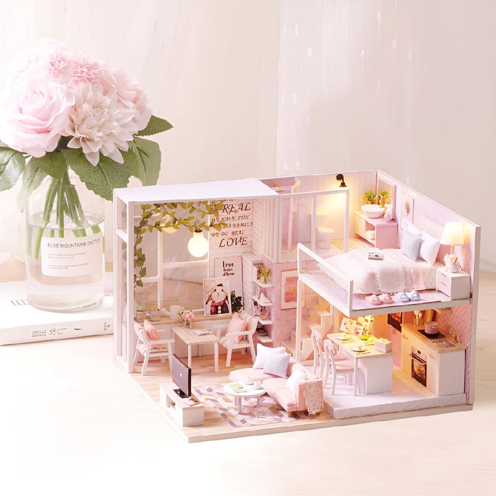 CUTEROOM DIY Miniatur Schaalmodel Kits mit Möbeln,DIY hölzernes -Kit mit Musik-Bewegung und LED Lich