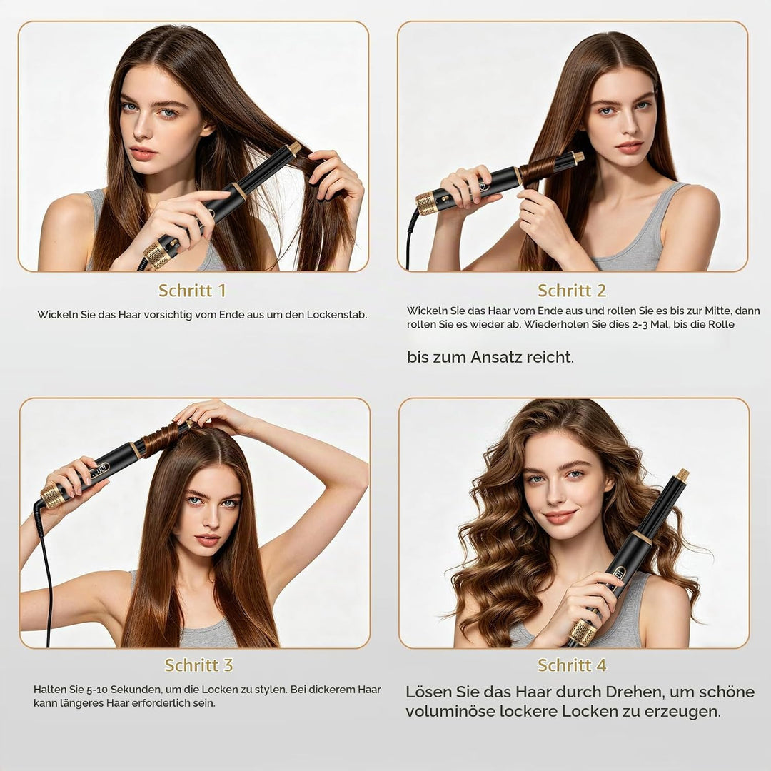 Hair Styler 5 in 1, Airstyler Haarstyler Set mit LCD-Bildschirm, Rundbürstenföhn, Warmluftbürste, Ai
