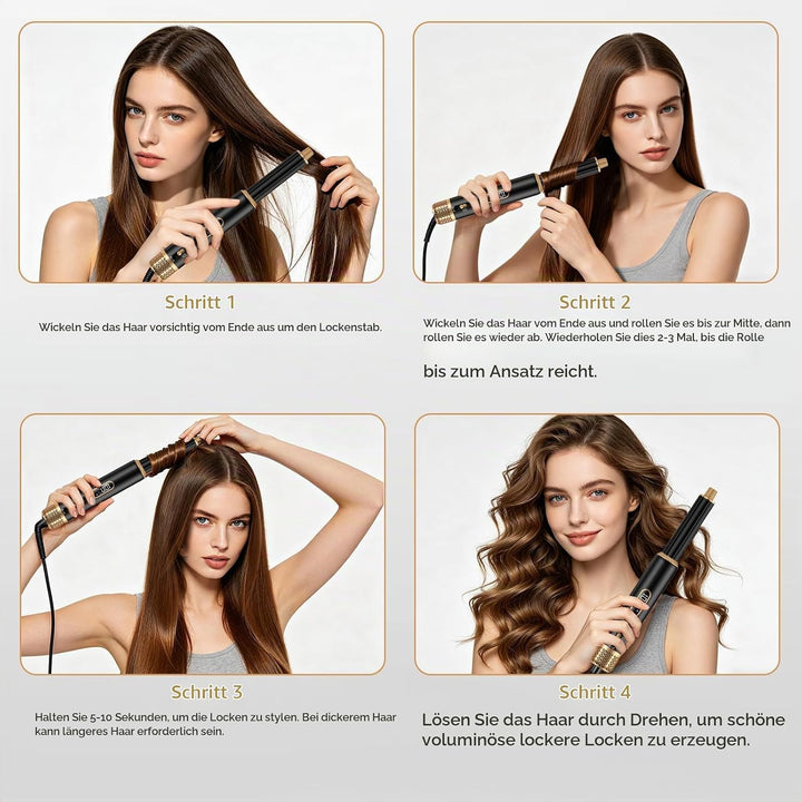 Hair Styler 5 in 1, Airstyler Haarstyler Set mit LCD-Bildschirm, Rundbürstenföhn, Warmluftbürste, Ai