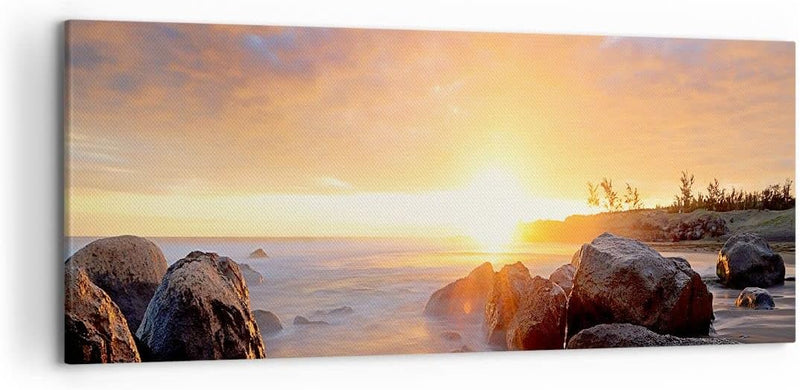 Wandbilder Dekoration Wohnzimmer Meer Strand Felsen Panorama Bilder auf Leinwand 120x50cm Leinwandbi