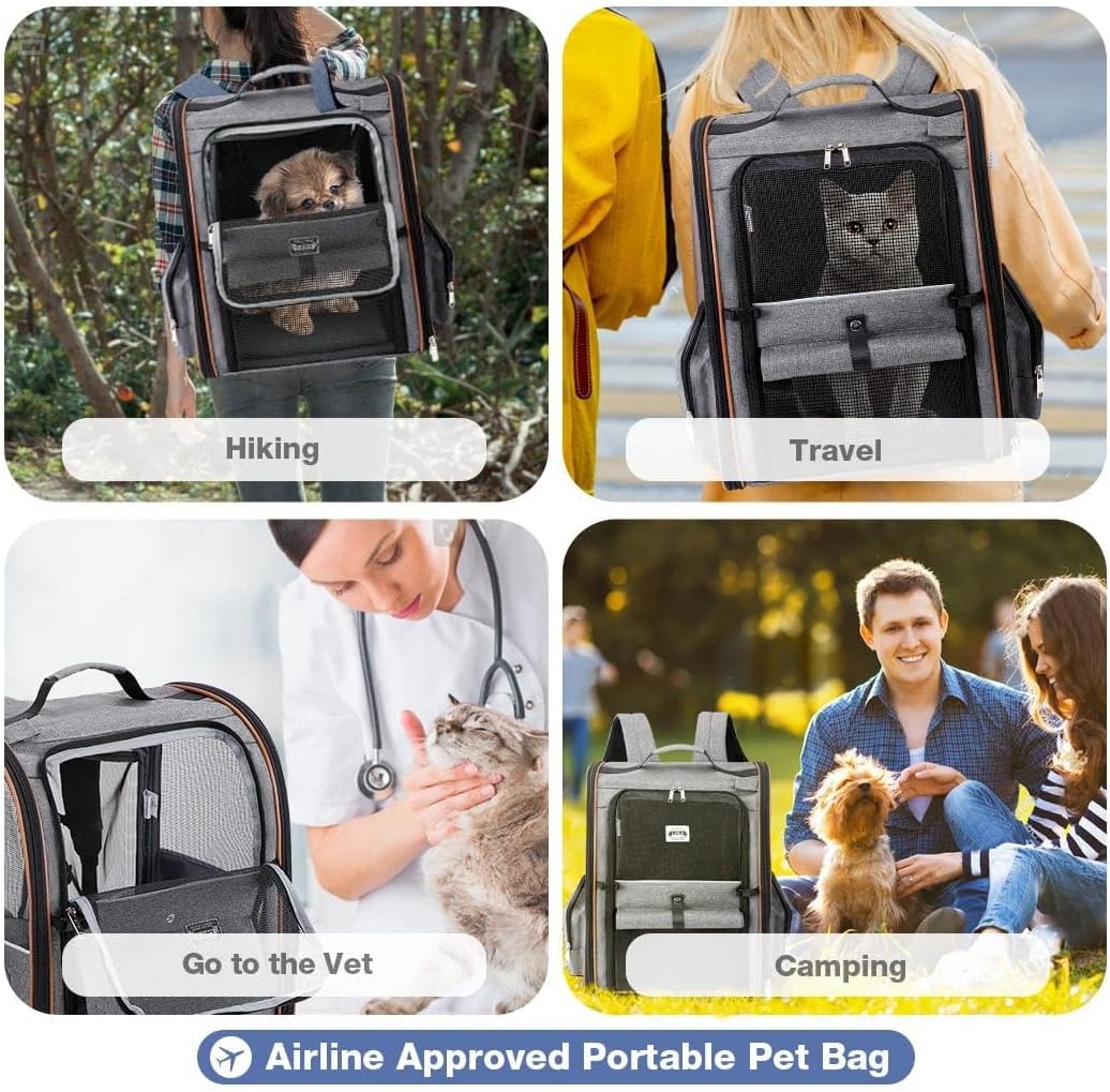 Lekespring Erweiterbar Katzenrucksack Hunderucksack für Katzen Hunde bis 8kg, Gross Katzen Rucksack