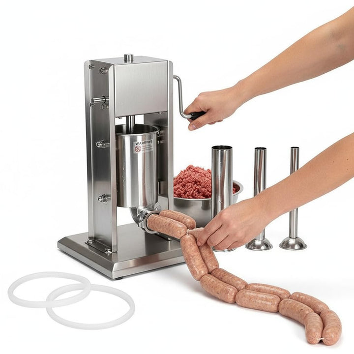 Melko Wurstfüllmaschine Edelstahl 5l Wurstpresse Wurstfüller Wurstmaschine mit 2-Gang-Getriebe Wurst