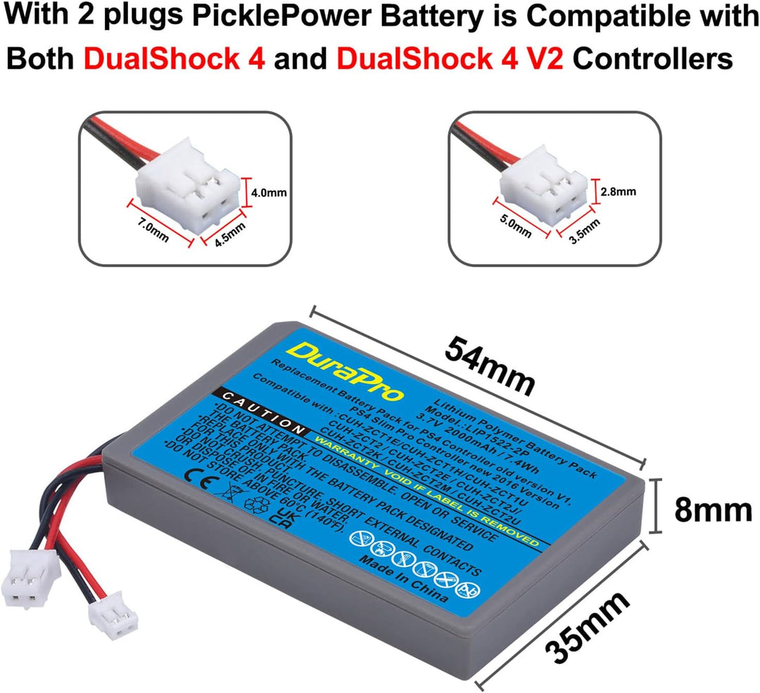 DuraPro 2X 2000mAh Battery Akku kompatibel mit Sony PS4 Slim / PS4 Pro PS4 LIP1522 KCR1410 Dualshock