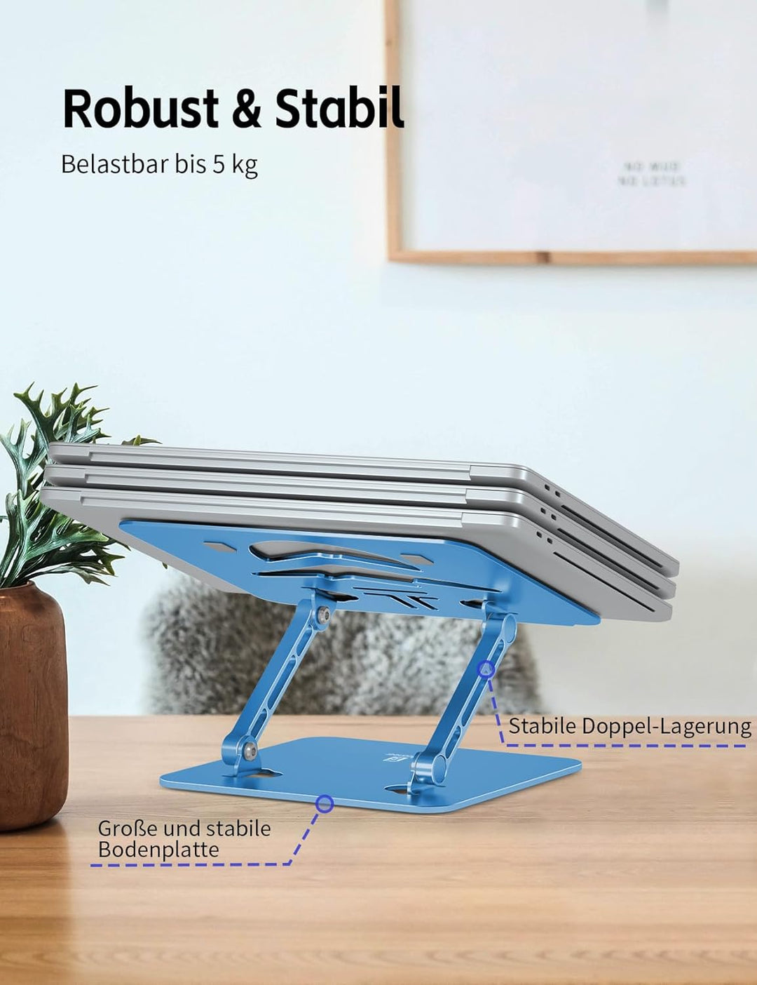 Ergonomischer Laptop Ständer aus Aluminium, Höhenverstellbar & Faltbar, Stabil & Rutschfest, Verbess