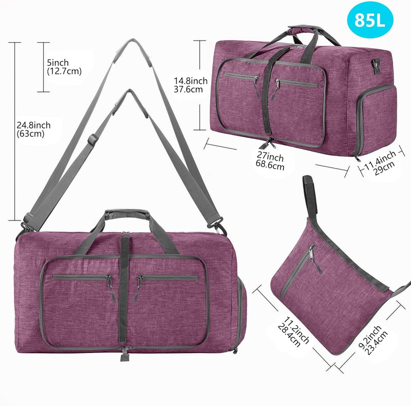 Vomgomfom 85L Reisetasche mit Schuhfach, Grosse Falttasche für Camping, Reisen, Fitness, Lila H Lila