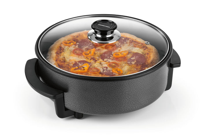 GOURMETmaxx elektrische Pizza-Pfanne mit Thermostat, Glasdeckel & Antihaftbeschichtung | Multifunkti