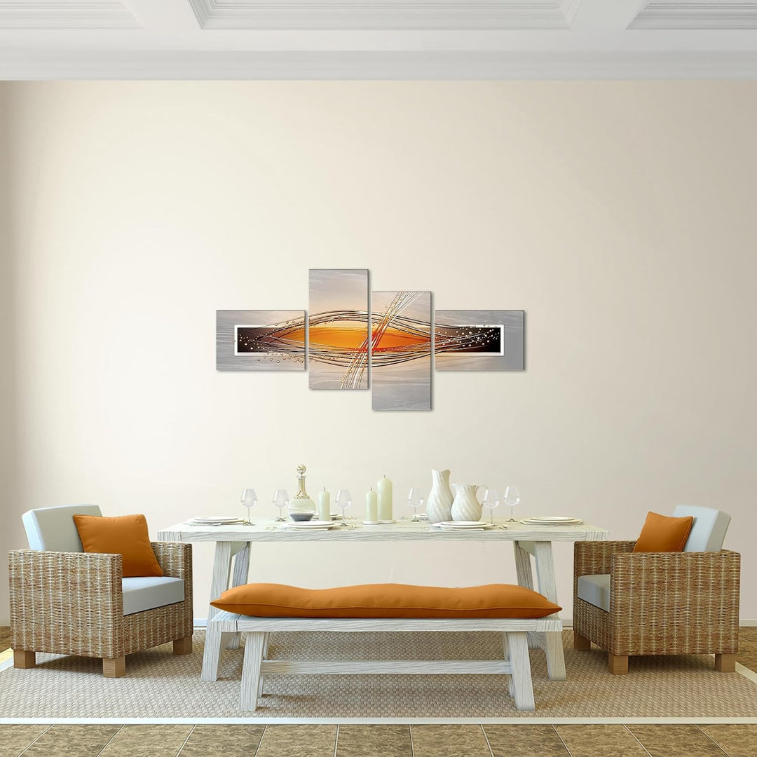 Runa Art Bild Modern Abstrakt - Made in Germany - Wandbilder Grau Orange Weiss 4 Teilig 103342c 100
