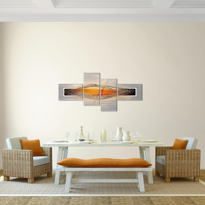 Runa Art Bild Modern Abstrakt - Made in Germany - Wandbilder Grau Orange Weiss 4 Teilig 103342c 100
