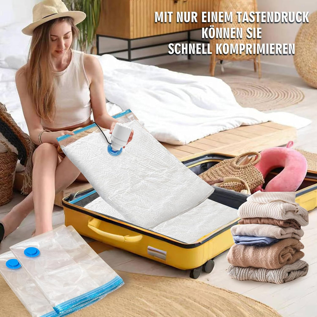 Vakuumbeutel für Kleidung mit elektrischer Luftpumpe, Transparent Vakuumbeutel 12 Pack Aufbewahrungs