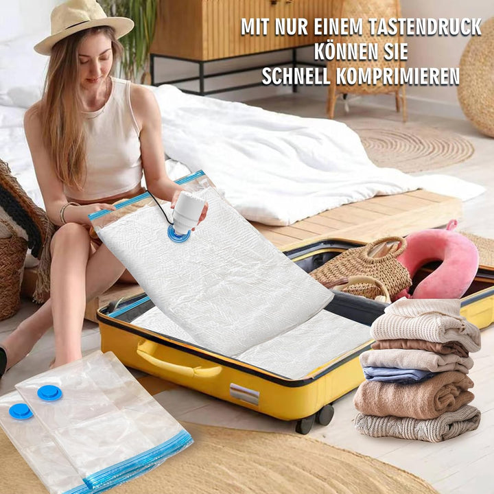 Vakuumbeutel für Kleidung mit elektrischer Luftpumpe, Transparent Vakuumbeutel 12 Pack Aufbewahrungs