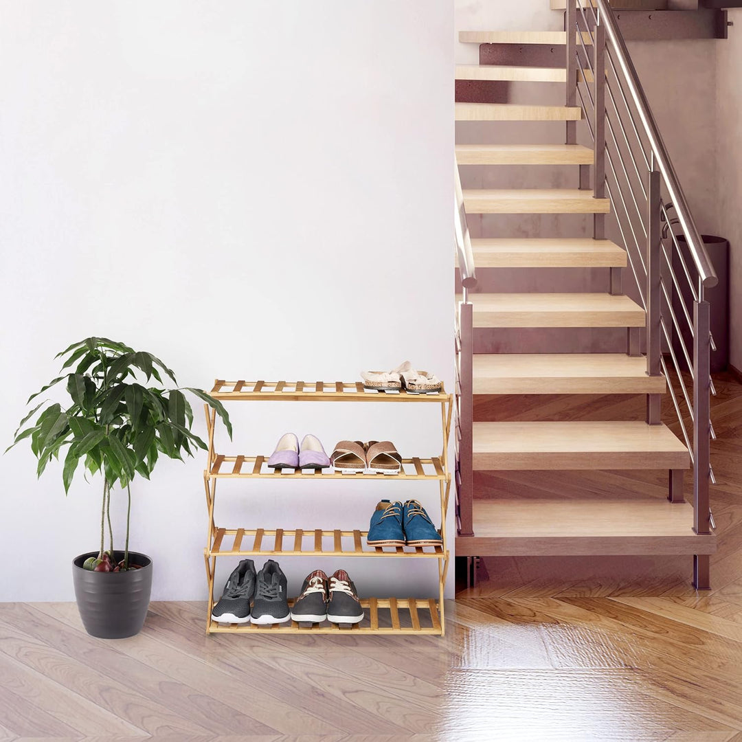 Relaxdays faltbares Schuhregal, 4 Ebenen, 12 Paar Schuhe, Zuhause & Camping, Bambus Schuhständer, HB