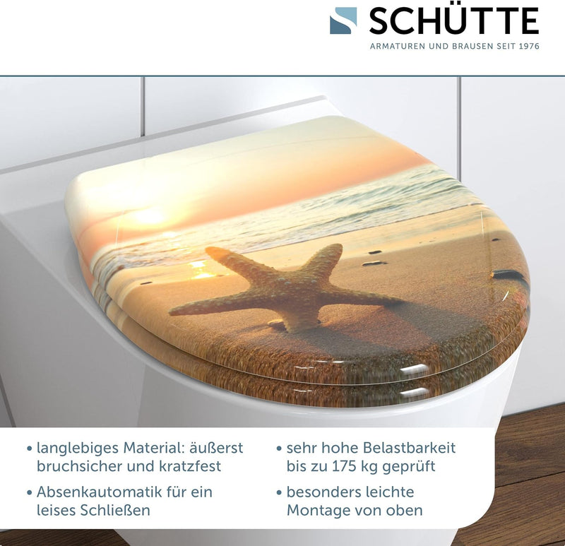 SCHÜTTE WC-Sitz Duroplast SEA STAR, Toilettensitz mit Absenkautomatik und Schnellverschluss für die